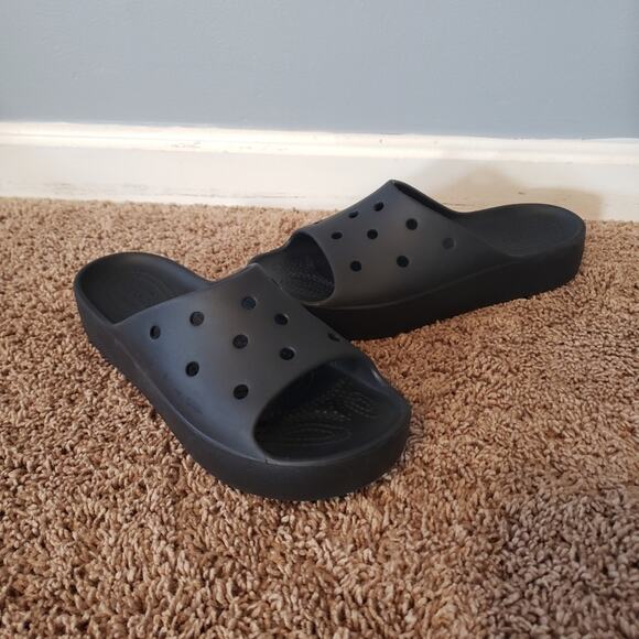 Crocs Classic Platform Slide Sandals Black Slip On Womens 9 - Picture 1 of 7